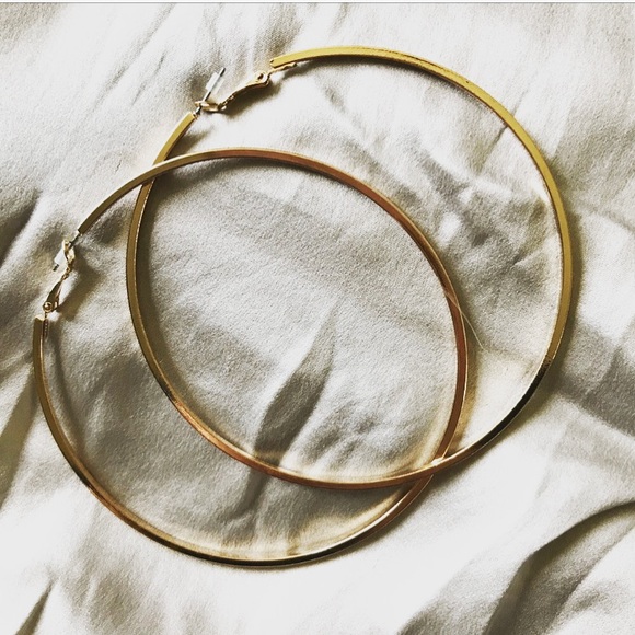 BOUTIQUE Oversized 3.5” Hoop Earrings in Gold Tone - Picture 2 of 2